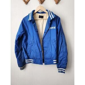 Vintage 60s 70s blue nylon bomber varsity school coach jacket "LYNNE" M